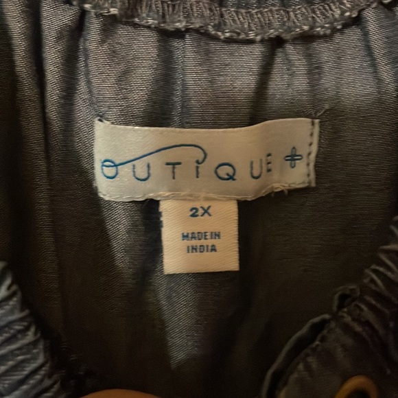 NWT 2X. Off shoulder Boutique denim dress Tie up accent at neck - Picture 2 of 6